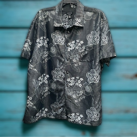 Van Heusen Grey Hawaiian Print‎ Casual Short Sleeve Shirt - Picture 1 of 5
